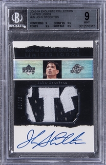 2003-04 UD "Exquisite Collection" Limited Logos #JM John Stockton Signed Game Used Patch Card (#55/75) – BGS MINT 9/BGS 10